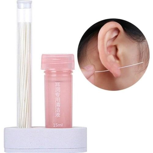 Piercing Earrings Ear Hole Cleaner 15ml Rose Liquid +70pcs Paper Threads Earhole Cleaning Wire Ear Line Wash The Ear