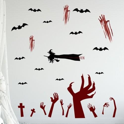 Halloween Decorative Wall Sticker Horror Glass Window Living Room Bedroom Decor Wall Decal Festival Decoration 3D Creative Mural