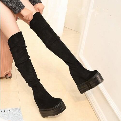15cm Wedges Long Boots Sexy Over-the-Knee Boots Winter Models Catwalks Thick-Sole Increase Within Womens Boots High Tube Boots