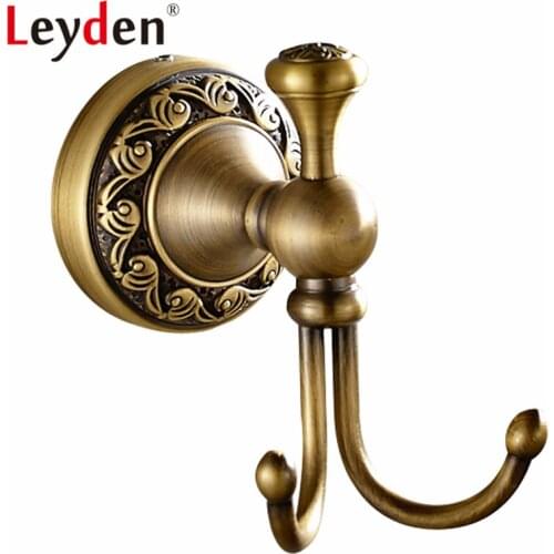 Leyden Antique Brass/ ORB Double Towel Hook Clothes Hook Wall Mounted Copper Coat Hooks Vintage Hooks Robe Bathroom Accessories