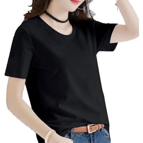 High Quality O-Neck Cotton Basic T-shirt Women Plain Simple T Shirt For Women Short 2019 Sleeve Female Tops camiseta mujer R5060