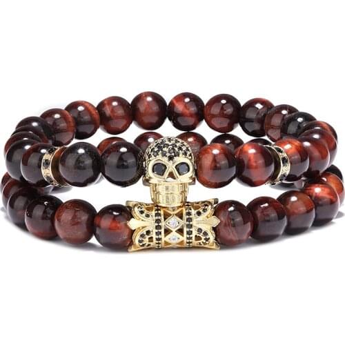 Hot Sale 2 Pieces / Skull Bracelet Set Natural Stone Yoga Beaded Mens Accessories Jewelry Bracelet Women Glamour jewelry