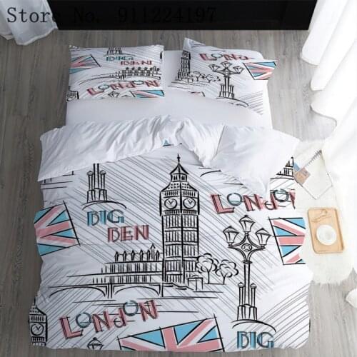 Sketch City Printing Duvet Cover Comforter 3PCS Bedding Set Single Double Queen King Size Lodon Quilt Cover Home Textiles