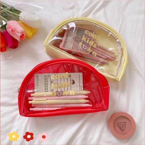 Korea PVC Waterproof Cosmetic Bag Fashion Letter Printing Toiletry Bag Travel Portable Cosmetic Clutch Pen Case