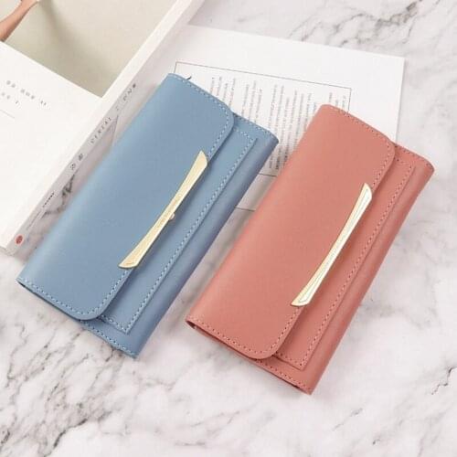 Wallet Womens Long Paragraph Large Capacity Fashion Two-fold Buckle Female Wallet Zipper Change Pocket Clutch