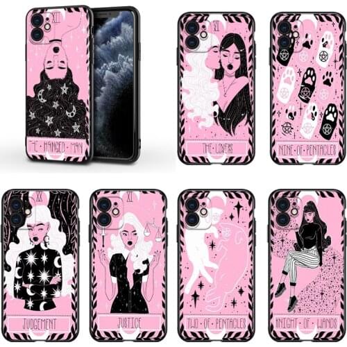 Cute Pink Tarot For Apple iPhone 13 12 11 Mini XS XR X Pro MAX SE 2020 8 7 6 5 5S Plus Black Silicone Phone Case