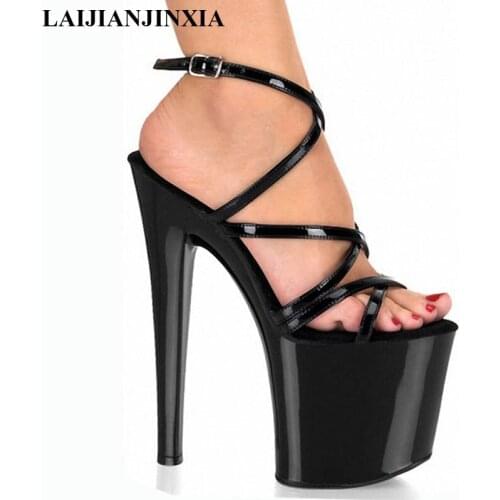 LAIJIANJINXIA Fashion sexy high-heeled shoes 20cm high heels sandals thin heels strappy 8 inch platform sexy womens sandals