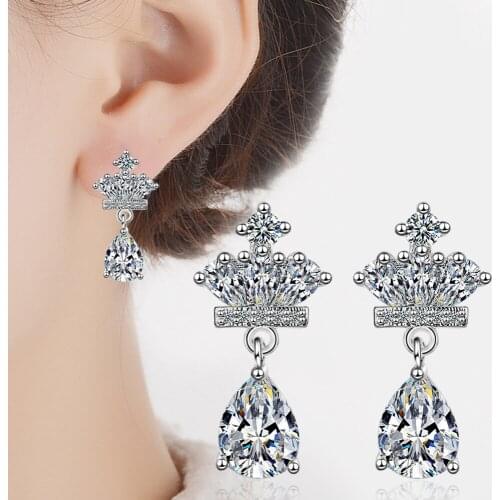 Trendy Women Crown Earrings Jewelry Fashion quality Water Drop Crystal Wedding Statement Earring Accessory