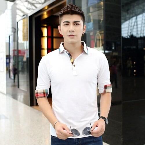 The New winter lapels, big yards men 's wear, male' s cotton long sleeve t-shirts man leisure pure color stitching pullover