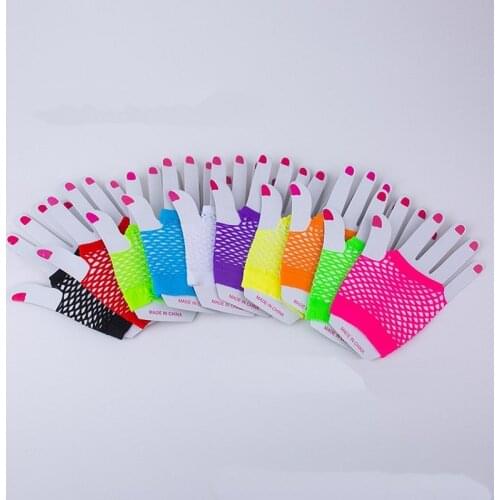 Nylon Colored Fingerless Fishnet Gloves for 80s Party Supplies and Costume Accessories Pink Short Fishnet Gloves Party Accessory