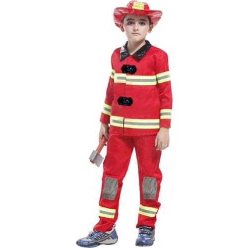 New Halloween Fireman Kids Simulation Costumes Suit for Girl Boy Party Uniforms Set Firefighter Funny Clothing Hat