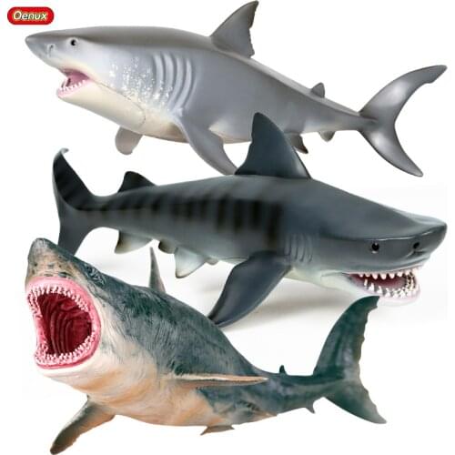 Oenux Original Megalodon Shark Sea Life Marine Animals Model Action Figures PVC Prehistoric Megalodon Ocean Animal Toy Kids Gift