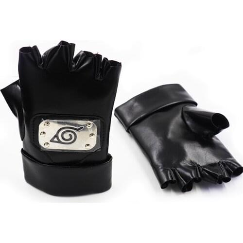 Hatake Kakashi Cosplay Gloves Anime Accessories Faux Leather Metal Sheets Half-finger Glove Ninja Shinobi Sign Cos Props