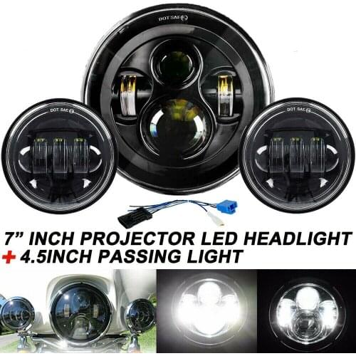 Motorcycle 7"LED Motor Headlight +4.5"Fog Light Passing Lights for Harley Electra Glide Classic
