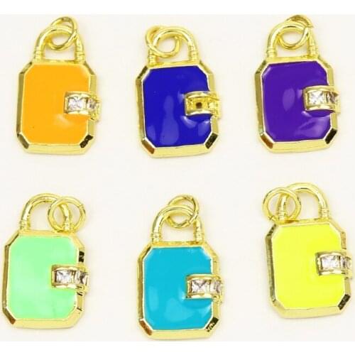 10 Pcs Enamel Neon color Lock Pendant Charms colorful Enamel Pendant Crystal style Jewelry Pendant Accessories Necklace 51786