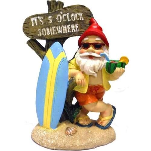 Resin Garden Gnomes Funny Surf Dwarfs Doll Garden Elf Fairy Garden Statue Micro Landscape Decoration Moss Bonsai Craft Ornaments