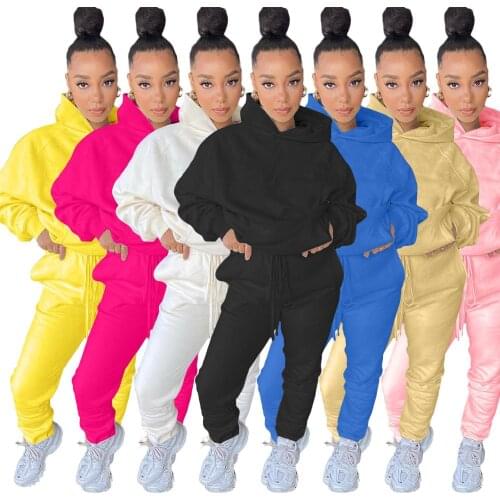 Casual Women Hooded Sweater + Long Pants two piece set women tracksuit women solid autumn winter women clothing outfit