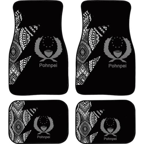 Pohnpei Durable Neoprene Front Rear Foot Mats Polynesian Samoan Tribal Print Car Interior Easy Clean Foot Pads Carpet Black