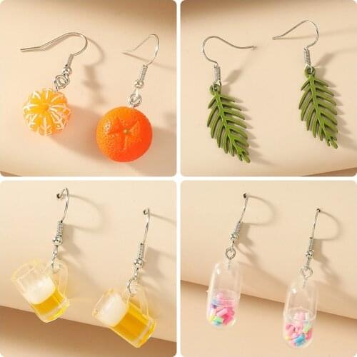 Simple Creative Acrylic Earrings Interesting Personality Girl Leaves Oranges Light Bulbs Cute Sweet Earrings Party Jewelry Gift