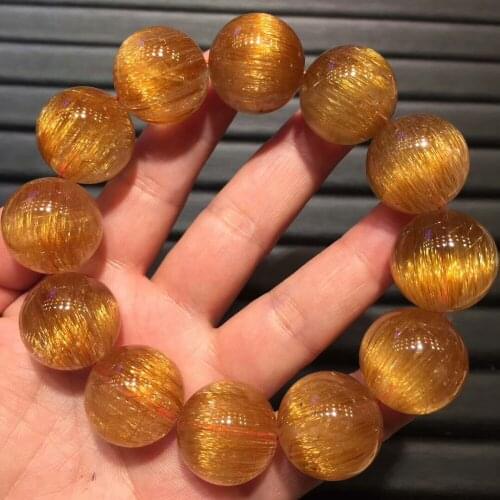 Certificate Natural Copper Rutilated Quartz 21mm Cat Eye Crystal Big Round Beads Bracelets Women Man Wealthy Stone AAAAAAA