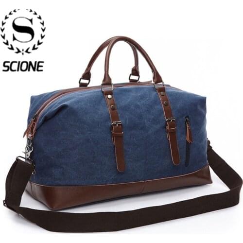 Scione Men Canvas Travel Shoulder Luggage Bags Large Capacity Handbag Business Casual Vintage Leather Simple Tote Bag For Women