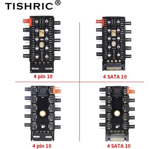 TISHRIC PWM Fan Hub Molex Fan Splitter 1 To 8 3Pin Riser Splitter Cooler Cooling 12V Power Socket PC Speed Controller Adapter