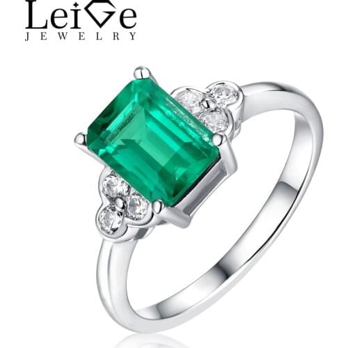 Leige Jewelry Green Emerald Ring 925 Sterling Silver Wedding Anniversary Rings for Women Promise Christmas Gift Emerald Cut
