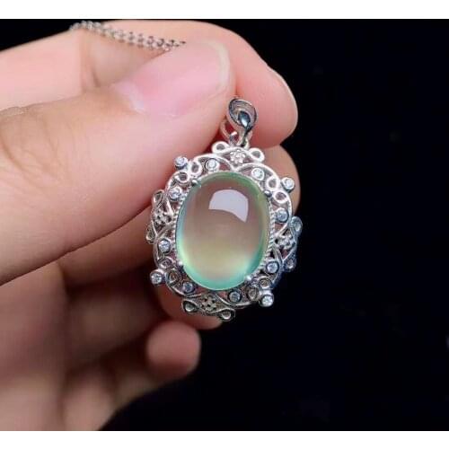 Vintage Silver Prehnite Pendant 10mm*14mm Natural Prehnite Necklace Pendant 925 Sterling Silver Prehnite Jewelry
