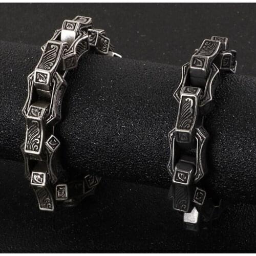 Vintage Black Stainless Steel Biker Bracelets For Men Punk Rock Hiphop Square Interlock Link Charm Bracelet Jewelry Accessory