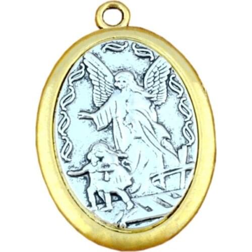 Two - tone Catholic patron San Michael the Archangel Alloy charm Pendants 10Pcs/lot Fashion DIY Jewelry 31.8x47.5mm A-548