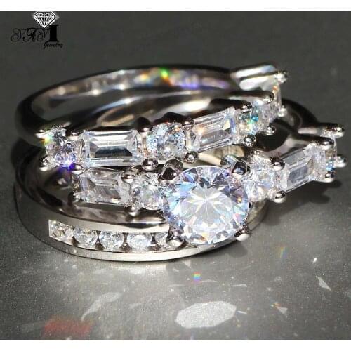 3pcs YaYI Fine Jewelry Fashion Princess Cut 10*10mm White Cubic Zirconia Silver Color Engagement Wedding Party Couples Rings