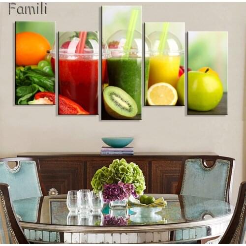 Canvas painting 5 panel Restaurant Fruits Orange grape green apple wall art Modern Modular pictures On for kitchen decor poster
