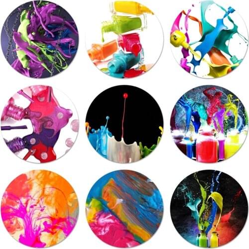 58mm Art Multicolored Nail Polish Bottle Set Icons Pins Badge Decoration Brooches Metal Badges For Backpack Decoration