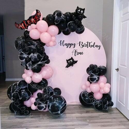 85pcs Black Pink Halloween Balloon Garland Arch Kit Large Bat Foil Ballon for Halloween Party Decorations Indoor Backdrop Decor