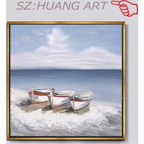 Abstract Seascape Boats On The River Oil Painting On Canvas Hand Painted Landscape Painting Wall Art For Bedroom Home Dec