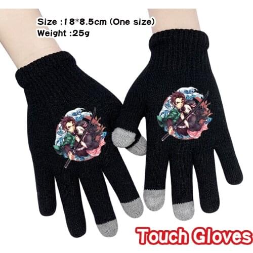 Anime Mittens Demon Slayer: Kimetsu no Yaiba Cartoon Knit Gloves Men Winter Warm Full Finger Glove Outdoor Handwear Glove