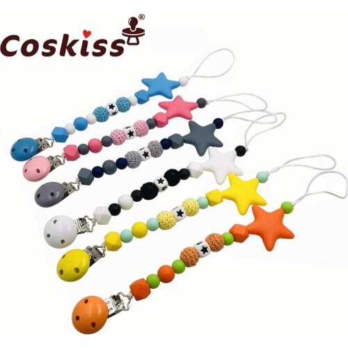 Baby Teether Pacifier Chain Organic Teether Natural Teething Grasping Toy Crochet Beads Toddler Teether Newborn DIY Baby Gift