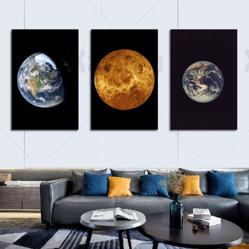 3Pcs Space Poster And Print Planet Moon Earth Room Technology Decoration Universe Living Room Mural Decoration Picture Wall Art