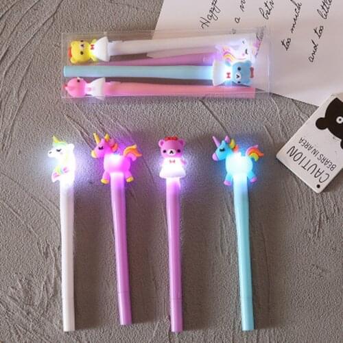 4PCS/BOX Led Light Gel Pen Candy Colored Pony Unicorn Bear Cute Gifts Stationery Office School Supplies