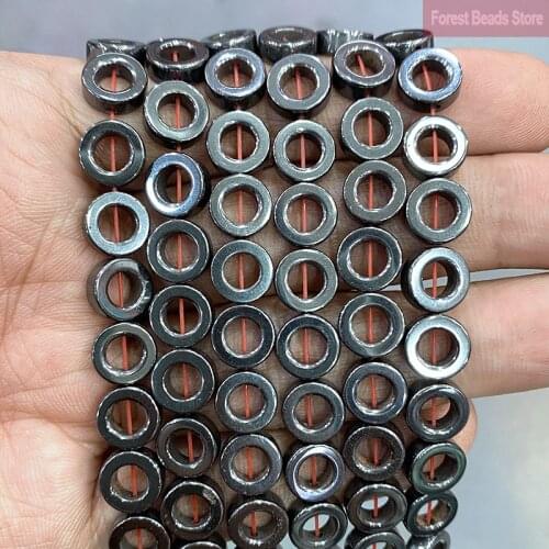 Smooth Natural Flated Round Ring Hematite Loose Spacer Beads DIY Accessories Bracelet Earring for Jewelry Making 15'' Inch 10mm