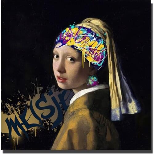 Graffiti Art of Girl with a Pearl Earring Famous Paintings on the Wall Art Posters and Prints Classical Art Pictures Home Decor