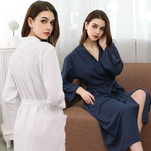 Women Men Knitted Waffle Suck Sweat Bathrobe Sexy Femme Kimono Towel Bath Robe Bridesmaid Robes Peignoir Dressing Gown Lingerie