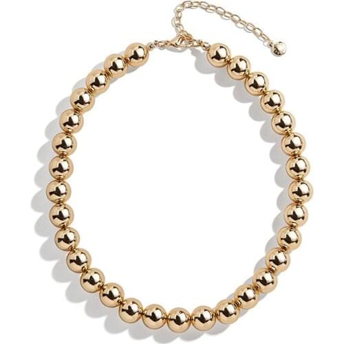 Hip Hop Gold ColorChoker Necklace Metal Ball Beaded Curb Chain Necklace Women Exquisite Fashion Charm Statement Collar Necklace
