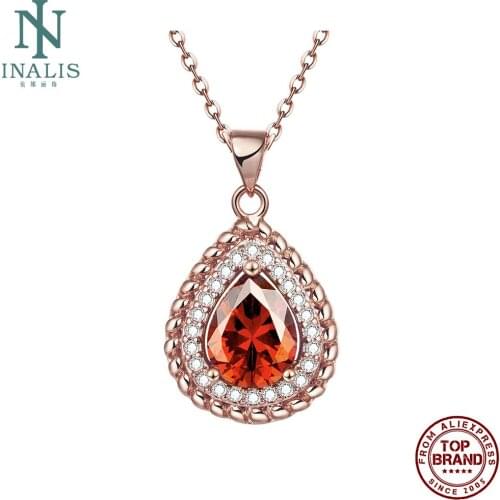 INALIS Water Drop Shape Pendant Necklaces Elegant Luxury Red Clear Zirconia Women Necklace Romantic Prom Party Fashion Jewelry