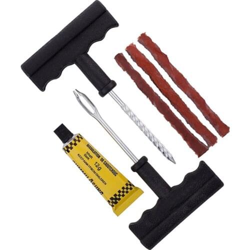 New Universal Motorcycle Flat Car Tubeless T-Handle Tire Repair Rasp Needle Patch Fix Tools Rubber Cement Set Eye Nedle Cement
