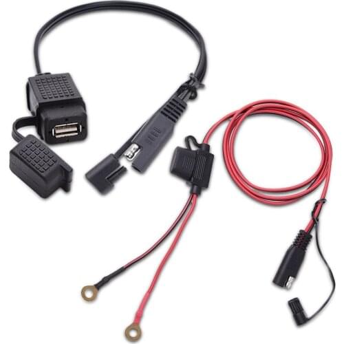 SAE to USB Cable Adapter Waterproof USB Charger Quick 2.1A Port with Inline Fuse for Motorcycle Cellphone Tablet GPS