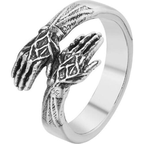 Stainless Steel Vintage Black Double Hand Ring Jewelry Mens Punk Rock Rings Jewellery Gift Size 7-12