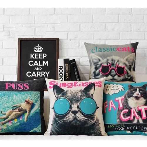 Creative Retro Cartoon Pink Cat Pillow Cushion Lumbar Linen Pillowcase Decorative Pillows Home Sofa Cushions