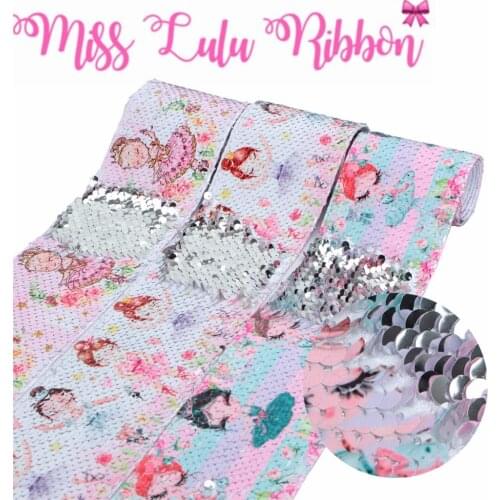 3"75mm Ballet Dancing Girl Rainbow Stripes Double Reversible Silver Sequin Ribbon Flower DIY Hair Bowknots 46yards/roll