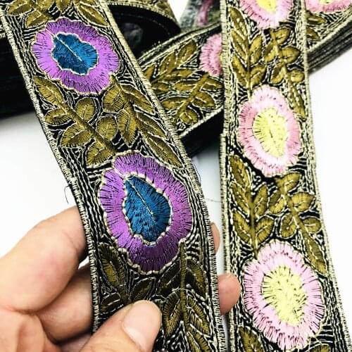 1 Yards Flower Ribbon Ethnic Tape Lace Trim DIY Embroidered for Sewing Supplies Clothing Decoration Fabric Craft Handmade